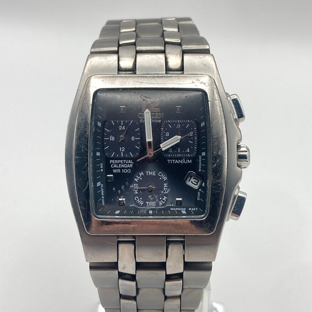 Citizen Eco-Drive Mens Watch Silver Tone Perpetual Calendar E812-S011078 7.5"